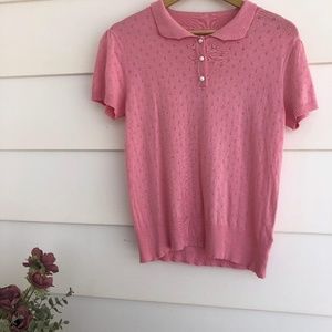 Collard pink sweater with pearl buttons